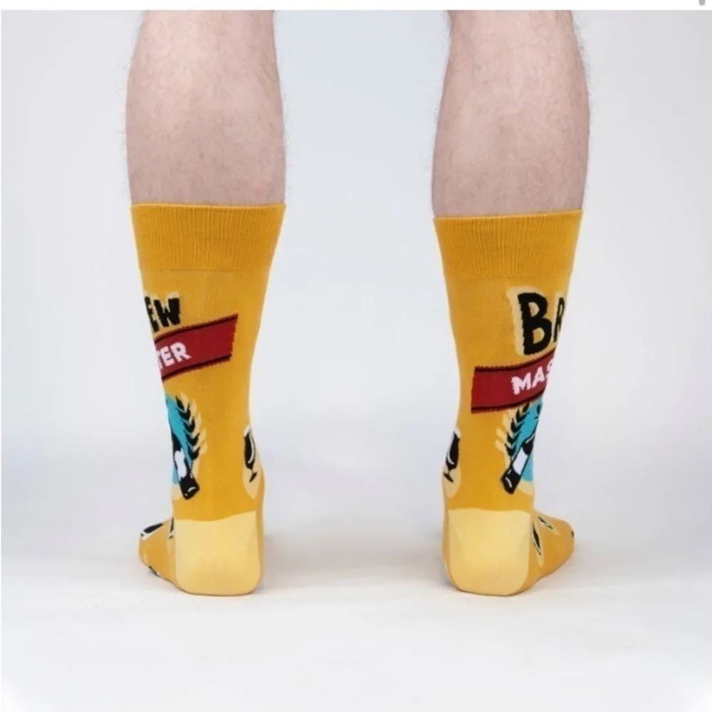Sock It To Me NWT Yellow Beer Brew Master Crew Socks Novelty Beer Crawl Brewery